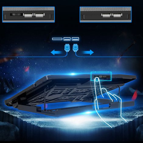 Support de refroidissement pour ordinateur portable avec éclairage LED et double port USB. Support de refroidissement pour ordinateur portable. (1/5)