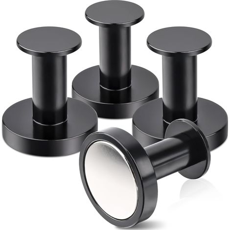 Lntyq Lot de 4 crochets magnétiques extra puissants - 36 mm - Haute performance - Noirs - Aimants en néodyme - Extra puissants - Crochets de cuisine pour camping, garage, cuisine (1/5)