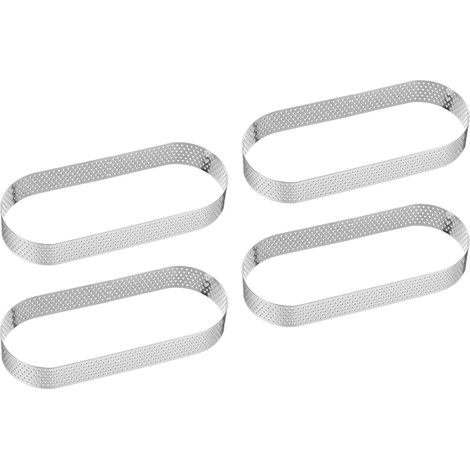 4pcs Cake Circles Perforated 5.51 Inch Oval Tartlet Circle Stainless Steel Non-Stick Polished Thick Foam Circle Tools for French Pastry Dessert (1/5)