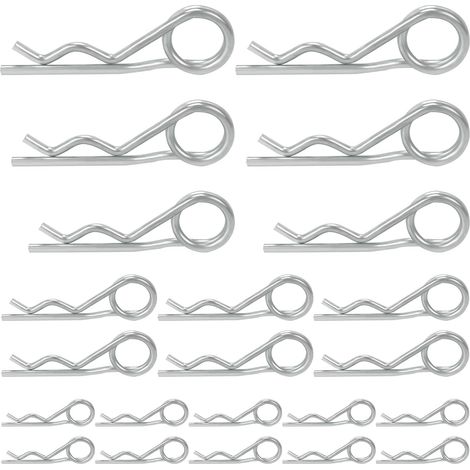 Lot de 22 goupilles à ressort doubles - Assortiment de clips R - Goupilles de sécurité galvanisées pour automobile, moteur, fixation et réparation de vélo (M2.5-M5) (1/5)