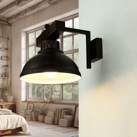Braune Wandleuchte Metall Echt Holz Made in EU E27