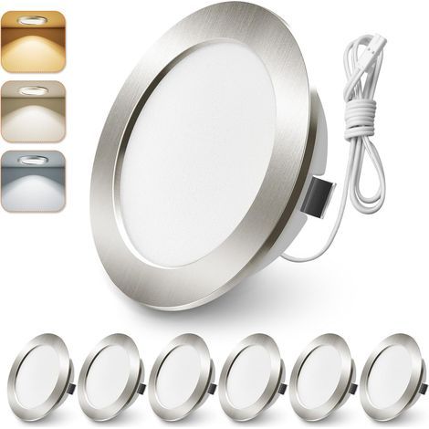 Set of 6 Recessed LED Spotlights, 12V, 3 Color Temperatures, 4W, Ø55-58mm, IP44, for Kitchen, Campervan, Bathroom (1/5)