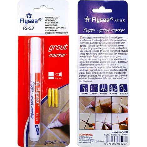 Lot de 6 stylos à jointoyer, stylo à jointoyer pour carrelage, stylo de marquage pour joints avec réparation pour carrelage mural et sol, stylo de marquage noir (1/4)