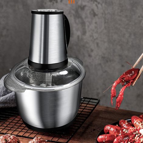 Procesador de alimentos eléctrico con capacidad de 5 litros, fabricado en acero inoxidable y con 5 cuchillas para carne y verduras. (1/5)