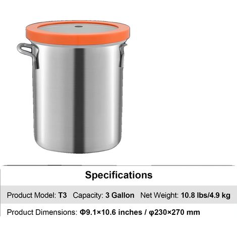 Chambre à vide, Acier inoxydable durable, Joint étanche, 3 Gallon (1/2)