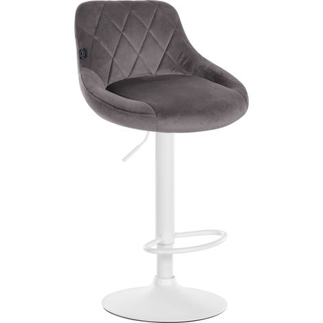 Sgabello da bar in velluto grigio cuciture decorative girevole con supporto in metallo bianco TDB10659