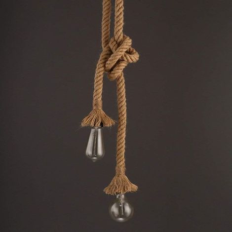Lampada a sospensione industriale, a doppia testa con corda di canapa, ideale per sale da pranzo, corridoi, ristoranti, bar e caffè - Lunghezza 50+50 cm (1/5)