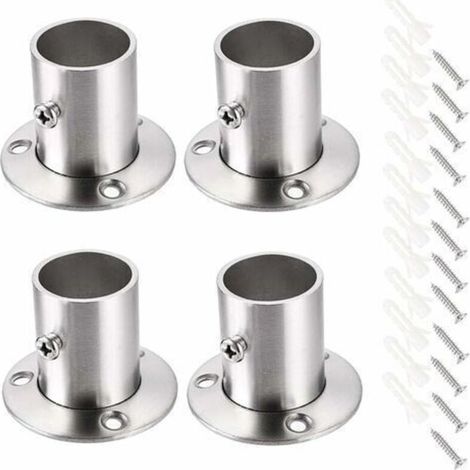- Lot de 4 supports de tringle à rideau Support de rail Support de tige de douille Ensemble de brides en acier inoxydable Supports d'extrémité de tringle de placard pour rideau de placard (1/5)