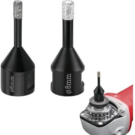 Forets diamantés à carrelage 2PCS 6mm/8mm – Trépans de forage M14 – Pour perçage à sec en porcelaine, granit, marbre – Haute ténacité (1/5)