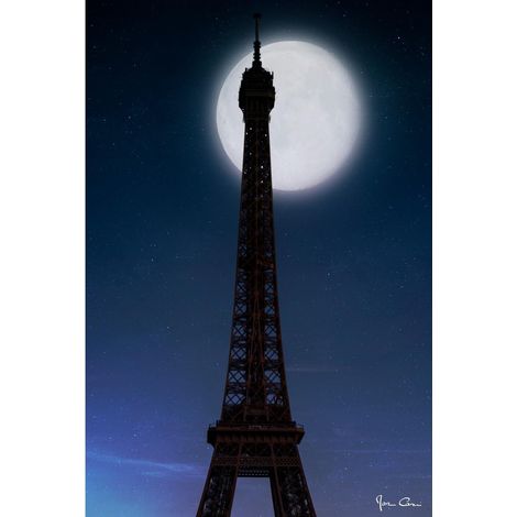 Tableau sur toile lune et Tour Eiffel 45x65 cm - Impression sur Toile Murale Décorative - Image imprimée en HD sur Toile - Toile sur Châssis en Bois FSC - Fabriqué en France (1/5)