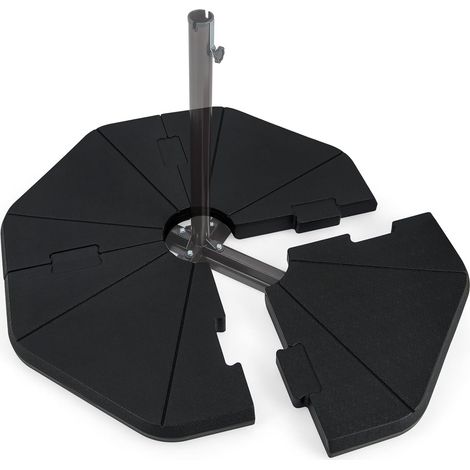 GOPLUS Pied de Parasol Déporté en 4 Pièces, Remplissable de Sable et d'eau, Capacité de 94 kg, Facile à Remplir avec Becs (1/4)