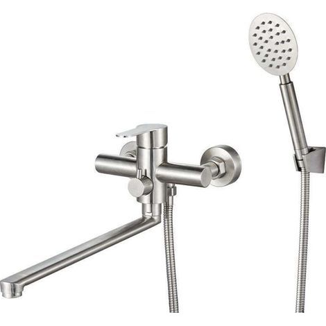 Badewannenarmatur mit Handbrause, Badewannenmischer mit 30 cm langem Auslauf, Wandmontierter Badewannen-/Duschmischer, Gebürstete Oberfläche