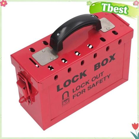 Boîte de verrouillage de groupe portable avec 13 cadenas pour procédures LOTO conformes à l'OSHA, acier inoxydable rouge (1/4)