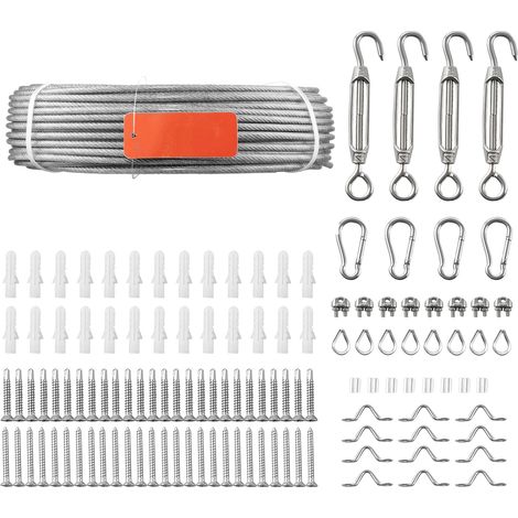 Mophorn Kit di cavi metallici da 4,76 mm, lunghezza 61 m, realizzato in acciaio inossidabile 304, resistenza alla rottura di 2,9 KN, struttura a 7 x 7 fili, ideale per sistemi di ringhiere per ponti