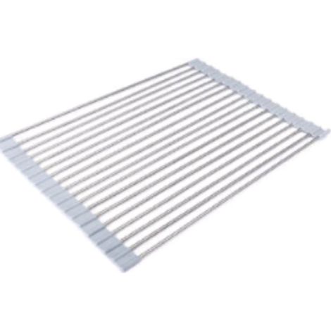Égouttoir pliable enroulable en acier inoxydable avec revêtement silicone pour vaisselle, support d'égouttage de cuisine (1/5)