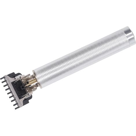 Professioneller kabelloser Haarschneider mit T-Klinge, Aluminiumlegierung, wiederaufladbar, silber. (1/4)