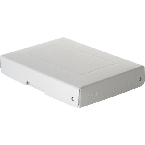 Réf. 22002192000F - 1 boîte de rangement avec couvercle - emballage cadeau - sans plastique - Format A5 - hauteur 40 mm - poignée découpée - entourée d'un ruban - Blanc (1/5)
