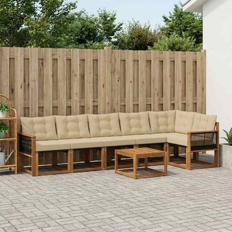 vidaXL Outdoor-Sofagarnitur mit Kissen 7 pcs Natur und Beige (1/5)