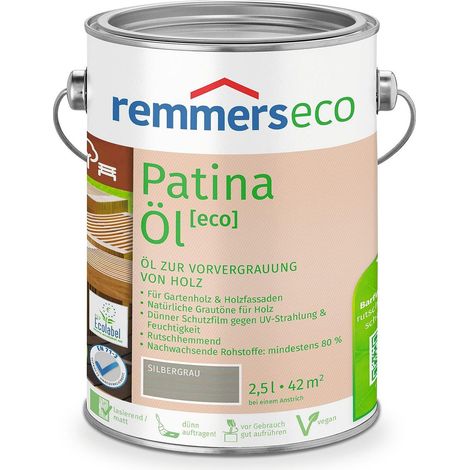 Remmers Patina-Öl [eco] silbergrau, 2,5 Liter, nachhaltiges Holzöl grau, innen und außen, vegan, rutschhemmend, natürliche Grautöne für Holz