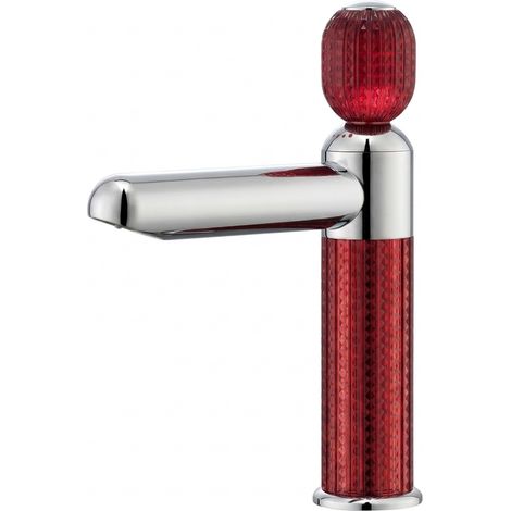 Robinet de lavabo mitigeur salle de bain forme cristal en acier inoxydable avec flexible Rouge (1/5)