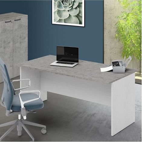 Scrivania per ufficio 180x80x74H cemento e bianco frassinato Ibisco – Made in Italy (1/2)