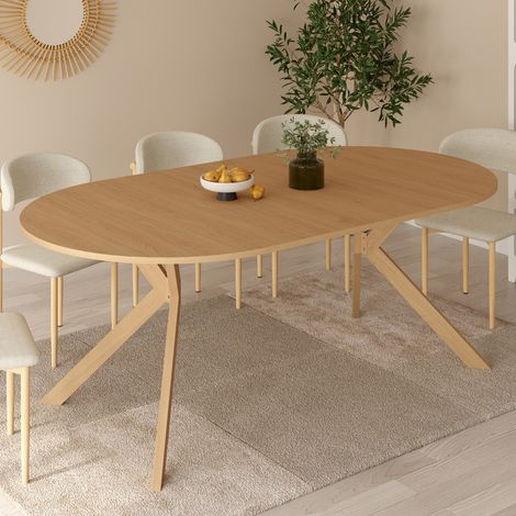 ALIX Mesa de comedor redonda extensible para 4-10 personas con pata de araña efecto madera de haya 110-200 cm