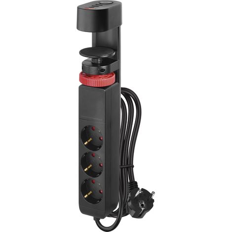 EMOS Ciabatta Elettrica Verticale a 3 Scomparti con Porte USB-A e USB-C, Ricarica Rapida, Presa Multipla con Morsetto da Tavolo e Interruttore, Cavo da 1,5 m 1,5 mm2, Protezione (1/5)