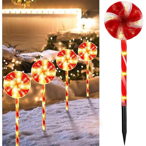4pcs LED lollipop lumière solaire, décoration de Noël extérieure, 8 modes imperméable à l'eau Noël lumière solaire pour jardin, extérieur, balcon (1/5)