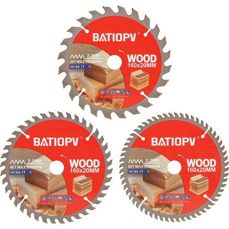 Lame de scie circulaire 160 x 20 mm (24/40/60 dents) 3 pièces. pour bois, panneaux de particules, contreplaqué, bois dur, etc. Compatible avec (1/5)