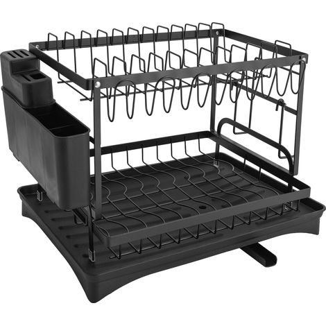 Escurridor de platos, diseño compacto, materiales duraderos, negro, L, 2 niveles (1/2)