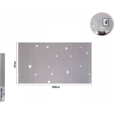 TrAdE Shop Traesio - Rotolo Pellicola Adesiva Grigia Con Stelle 45cmx5mt Mobili Carta Da Parati 71131 -