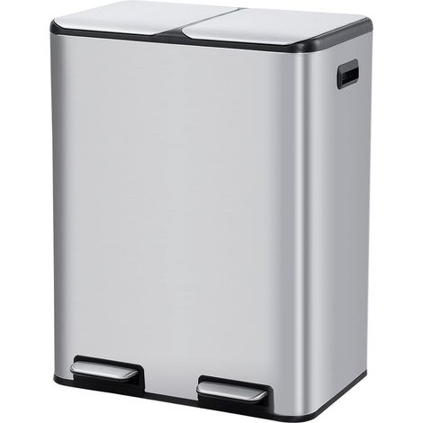 Poubelle Cuisine 60L 2 Compartiments Inox Pédale Soft-Close Tri Sélectif (1/5)