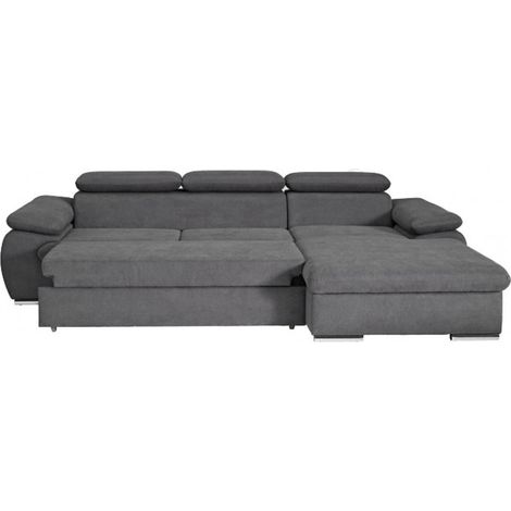 Casa Baoli – Canapé d'angle convertible 5 places tissu gris foncé – Méridienne droite – Coffre de rangement – Dimensions couchage 210x124cm — vue 3