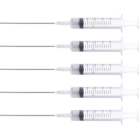 Lot de 5 seringues de recharge d'encre en plastique de 10 ml avec graduations, adaptées aux cartouches d'encre d'imprimante. (1/5)