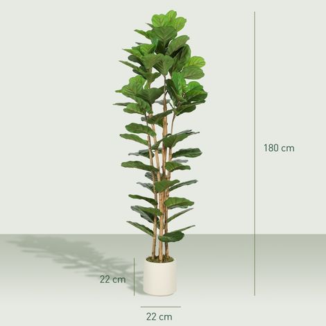 Figuier lyre artificiel, plante synthétique 91 feuilles, tronc bois massif, pot inclus, 55x55x180 cm, vert, décoration intérieure. (1/5)