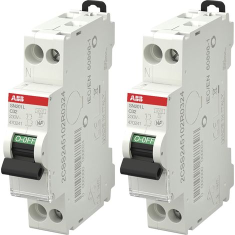 ABB Lot de 2 disjoncteurs Ph+N raccordement Vis 32A-4,5Ka - Courbe C (1/3)
