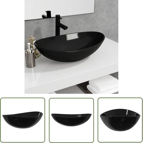 The Living Store Lavabo Verre trempé 54,5x35x15,5 cm Noir - Lavabo En Verre Trempé - Lavabo Noir - Lavabo Salle De Bain - Lavabo Design - Lavabo Moderne (1/5)