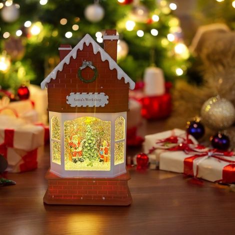 WorkShop di Babbo Natale con glitter scintillanti con musiche natalizie, led bianco caldo, h 28.5 cm (1/5)