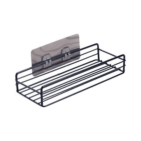 noir Étagère de rangement murale à épices montée en fil métallique sans poinçon panier économiseur d'espace avec 1 crochet collant pour salle de bain cuisine (1/5)