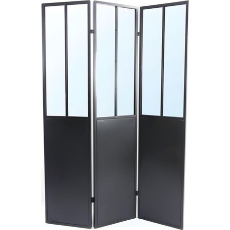 Paravento specchi H. 180 x L. 122 cm Metallo Nero Stile industriale - COVENTRY (1/2)