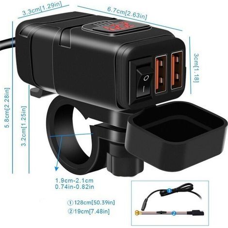 Wasserdichter Dual-Port-QC3.0-Motorrad-USB-Ladegerät mit LED-Voltmeter, Schalter und Schnellladefunktion (1/3)