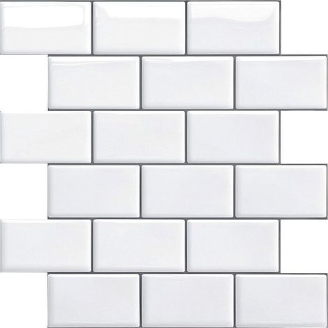 Crédence adhésive en PVC blanc 3D pour cuisine et salle de bain - Lot de 4 feuilles étanches (1/5)