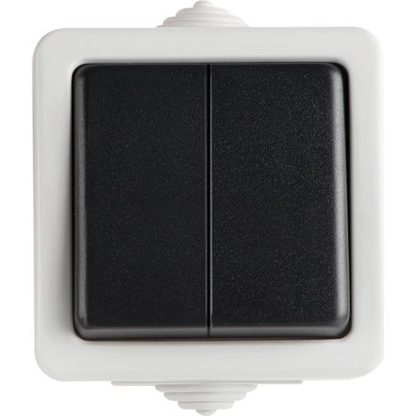 Kanlux TEKNO 25352 Double-Pole 2-Gang Wall Switch, IP54 Black Surface-Mounted Isolator, 10A 250V AC, Screw Terminals, Dust & Splash Resistant for Garage Outdoor (1/2)