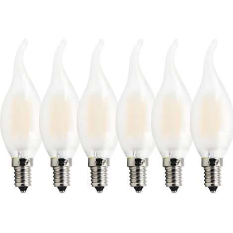 Ampoules Bougie à Filament LED E14, 4W Equivalente à Ampoule halogène 40W, 400Lm 2700K Blanc Chaud, Ampoule rétro vintage,Flamme forme, verre mat, Non-dimmable, Paquet de 6 (1/5)
