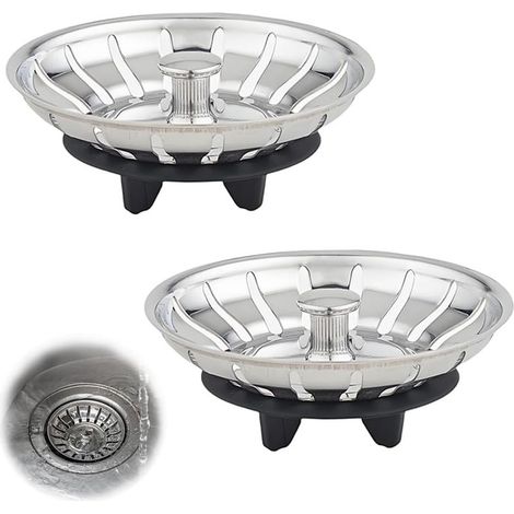 Lot de 2 paniers d'évier Diamètre : 80 mm Avec joint en caoutchouc à trois pieds Compatible avec IKEA Pièce de rechange pour siphon d'évier de cuisine Type d'âge (1/5)