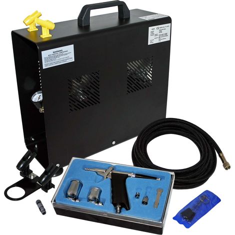 Wiltec Einsteiger Airbrush Kompressor Set AS196A mit 1 Airbrushpistole Typ 116 und umfangreichem Zubehör, 3 l Drucktank, für Modellbau, Tattoos, Nailart