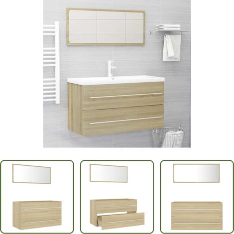 Spiegel - 2-tlg. Badmöbel-Set Sonoma-Eiche Holzwerkstoff (1/5)