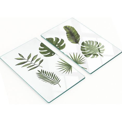 Tablas de cortar decorativas de vidrio templado con dise帽o de hojas tropicales, 2x30x52 cm.