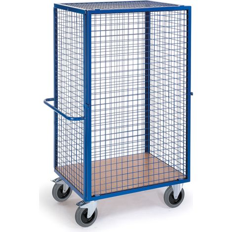 Rollcart Gitter-Schrankwagen mit Vorderwand, Schiebegriff und Grundboden 1215x800mm im Buchedekor