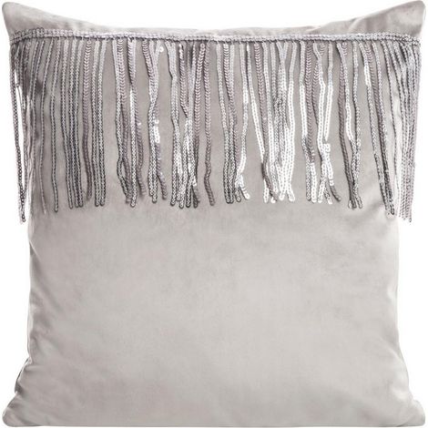Federa decorativa 45x45 Jasper in velluto argento decorato con una striscia lucida di paillettes argento Eurofirany (1/2)